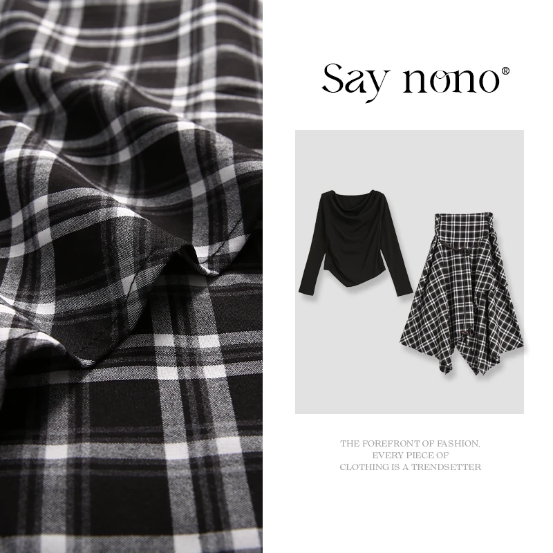懒猫nono│Saynono 格纹半身裙+休闲上衣套装送腰带/XX25Q1158