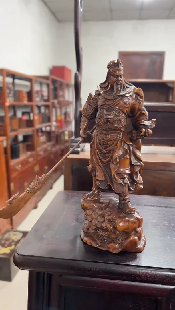 黄杨木关公像摆件