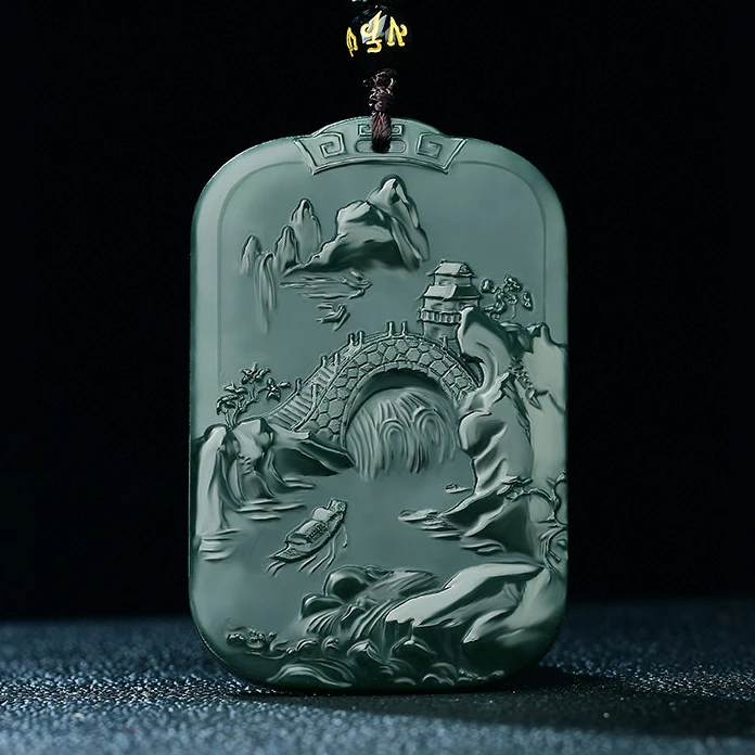 【山居福地】保真新疆和田玉山水牌青玉山水挂件男款时尚上等吊坠