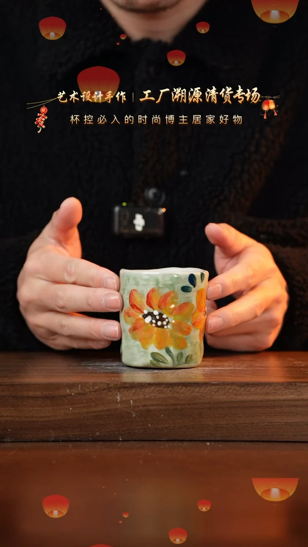 【闪购商品】杯手艺人手绘釉下彩异形器物