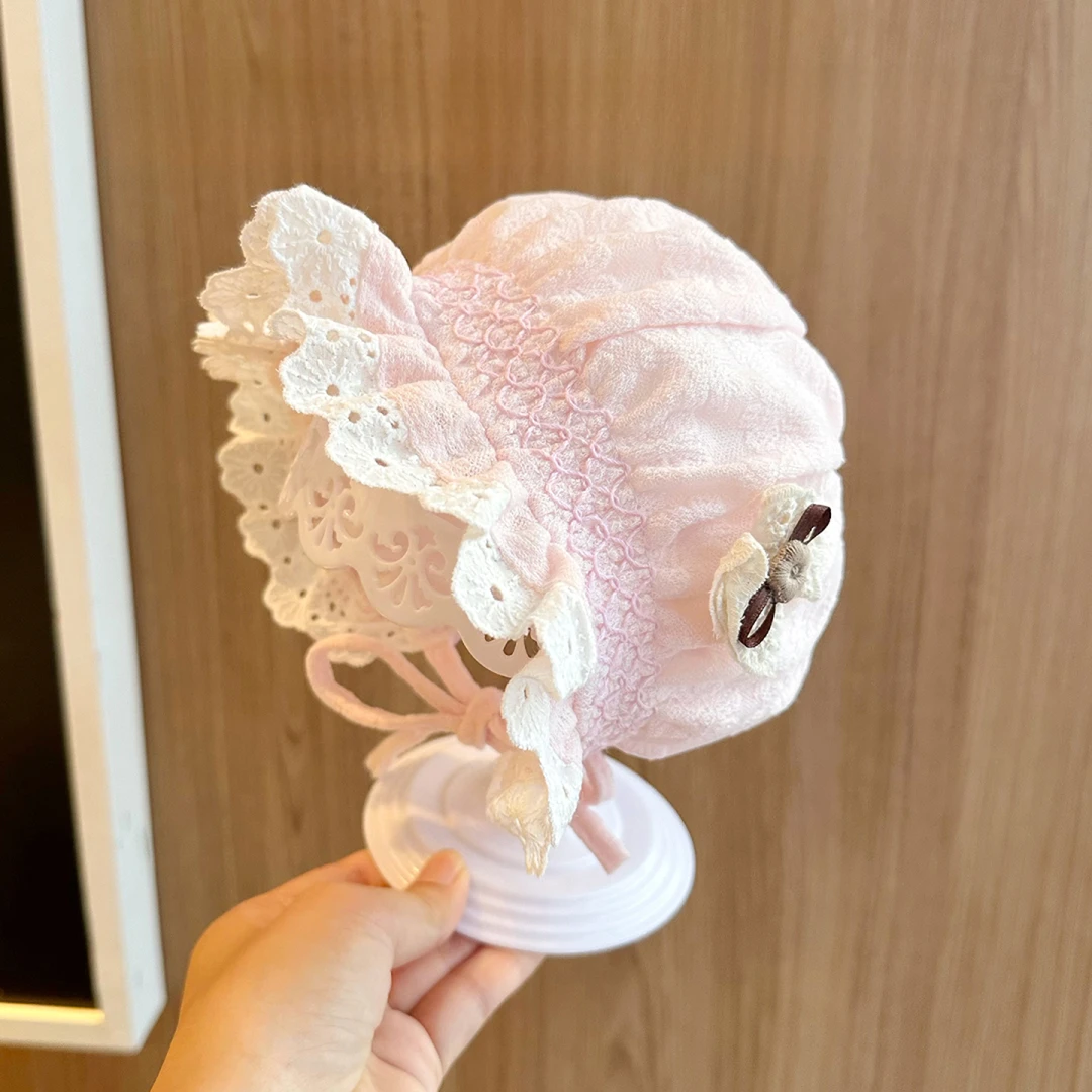 婴儿帽子春秋季洋气花边公主护耳帽女宝宝宫廷帽纯棉薄款冬季保暖