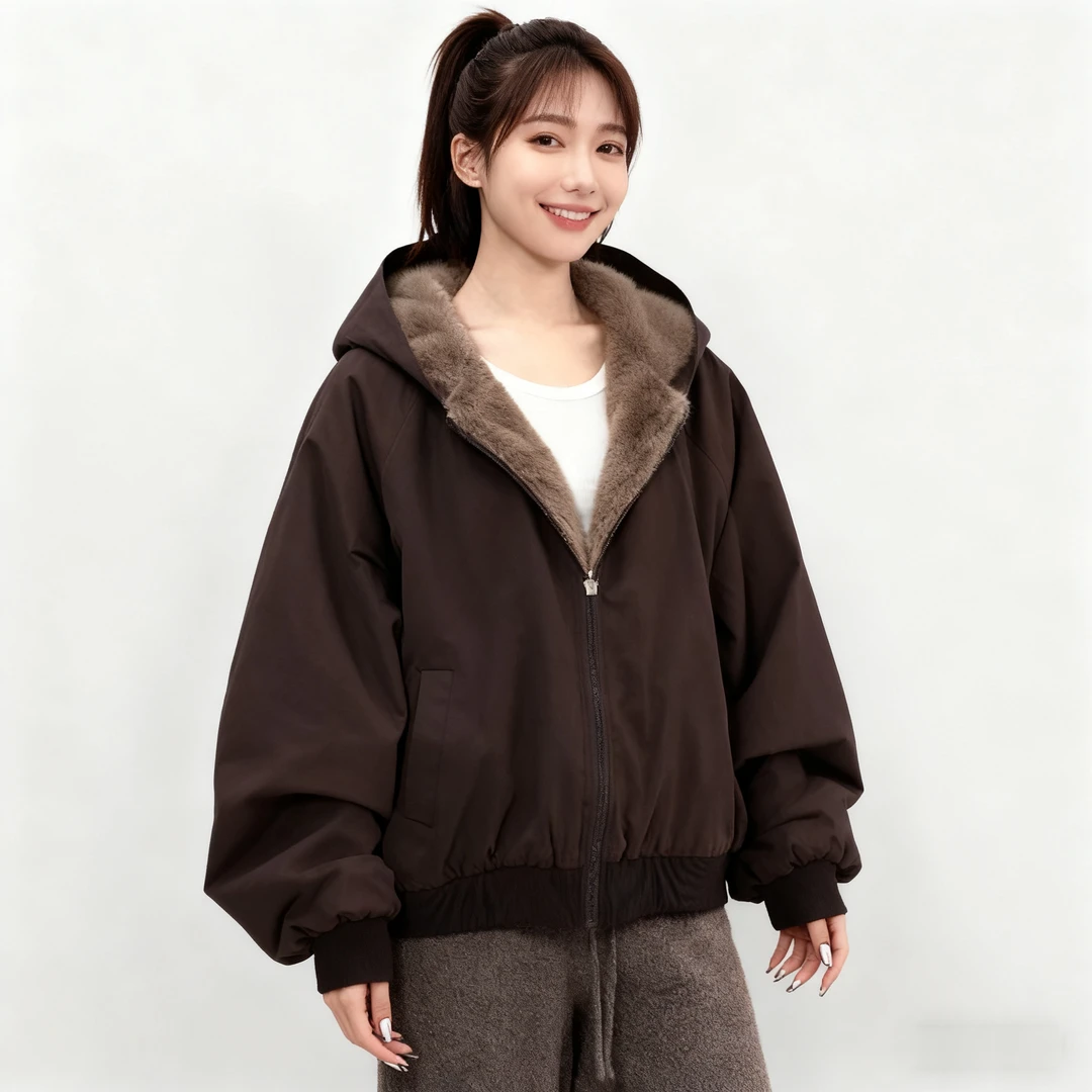 2025新款座山雕女款慵懒感韩系宽松双面穿棉服潮棉花衣成人款