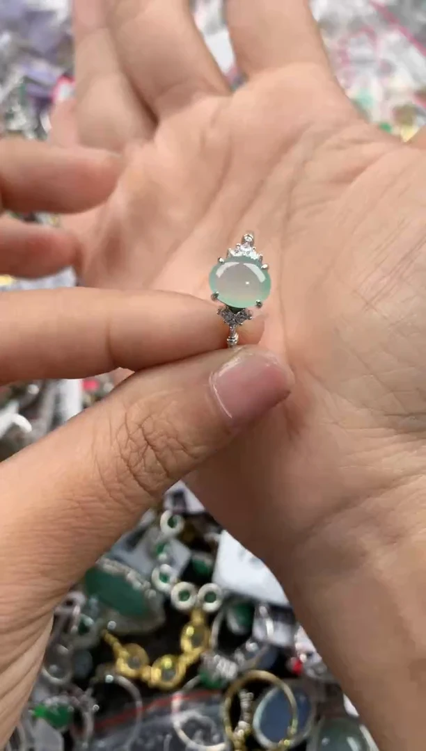 银S925镶嵌戒指翡翠9999----6