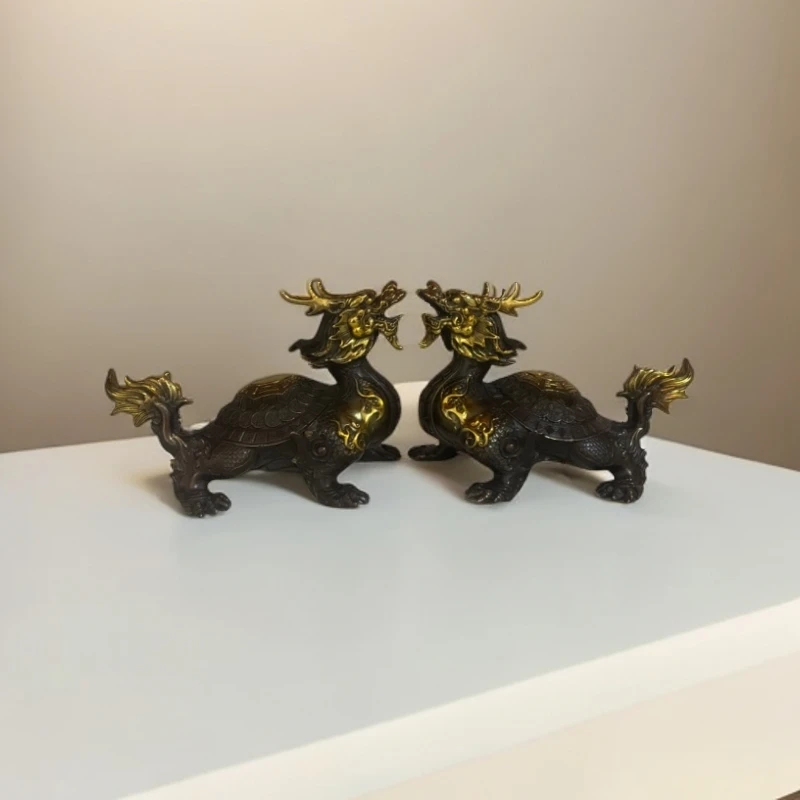 精品纯铜复古创意龙龟一对家居客厅办公室桌面装饰高14cm长19cm