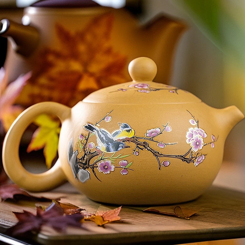 喜上眉梢黄段泥变色西施壶手工原矿西施大球孔出水茶壶茶具可凤鸣