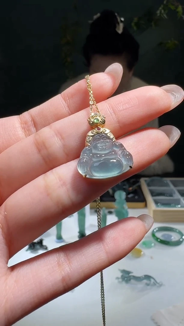 【闪购商品】翡翠颈饰银S925镶嵌天然A货翡翠多样性发1佛公