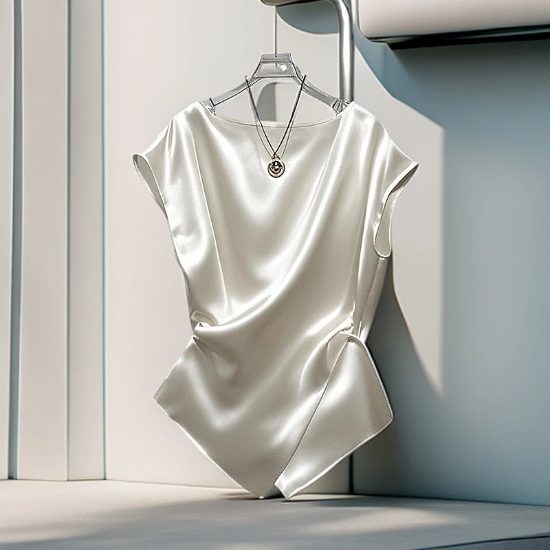 白色缎面设计感背心女夏季新款百搭衬衫今年流行爆款超好看上衣服