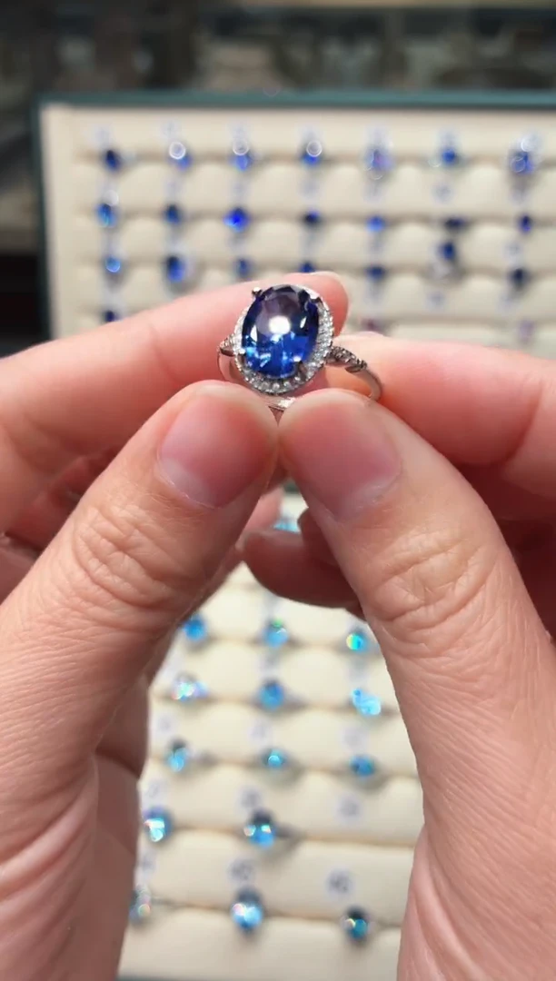 戒指蓝宝石银S925镶嵌1