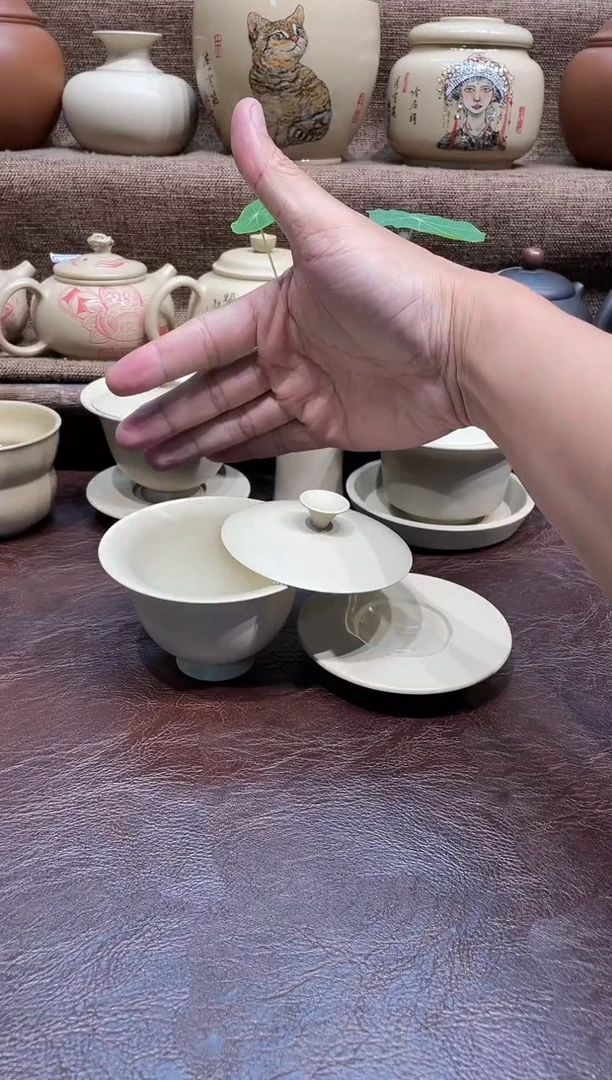 泥塑王宇白泥元宝盖碗130cc