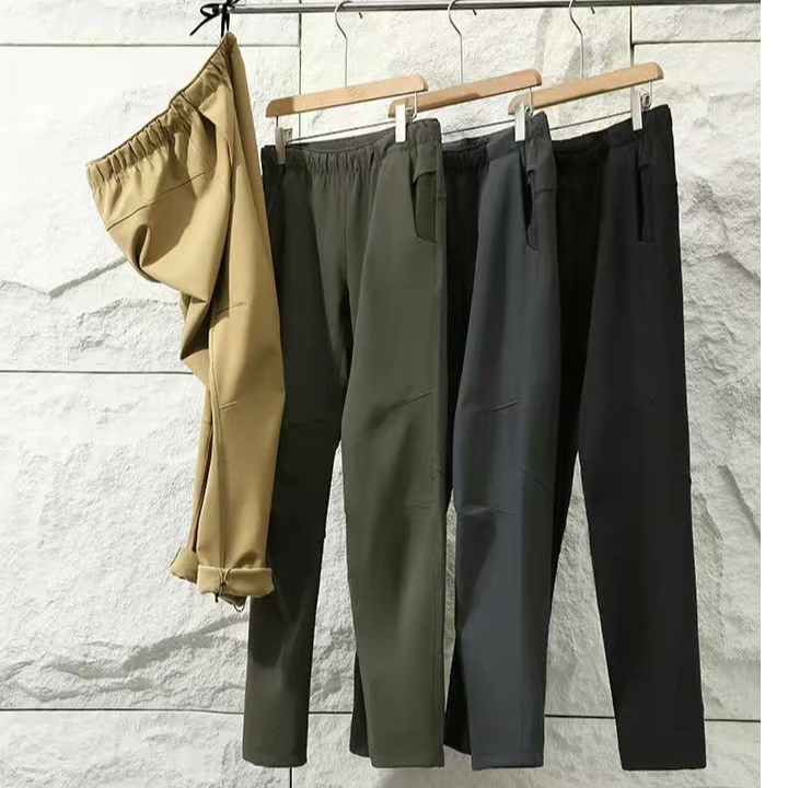 外贸单 三防面料 秋冬多功能徒步男士户外抓绒休闲裤长裤男