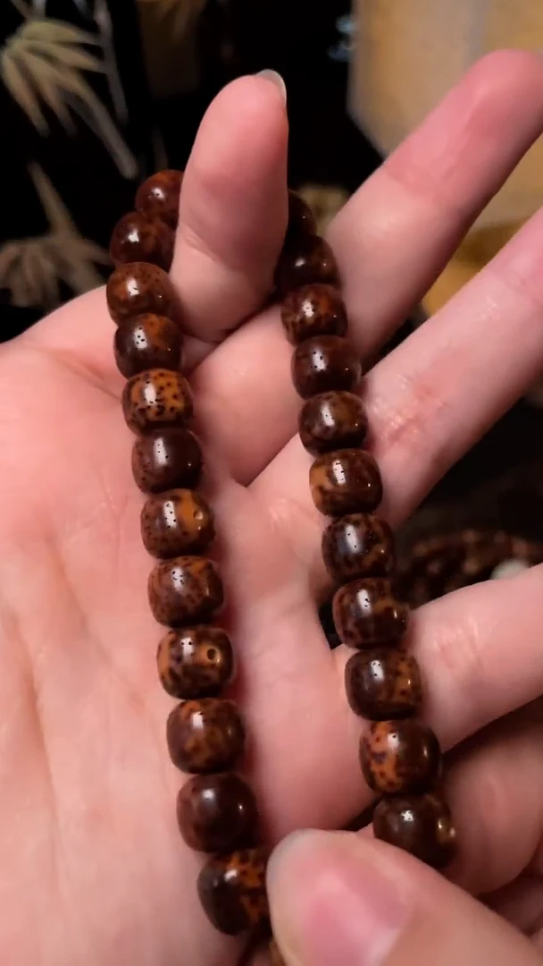 手串星月菩提精工级中珀金花皮桶珠9*8手串