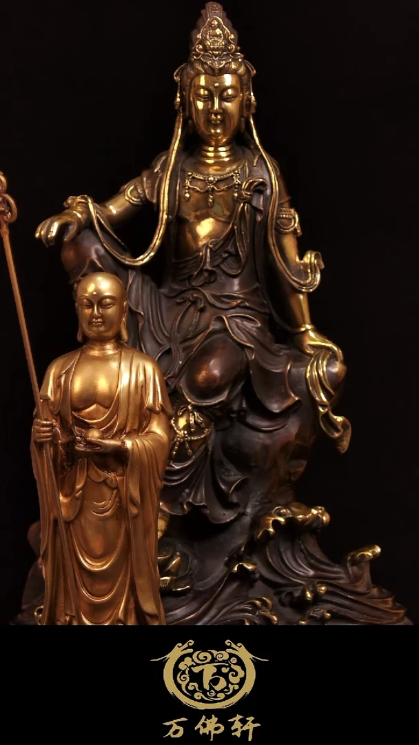 笃****软铜器摆件自在观音46高地藏29高