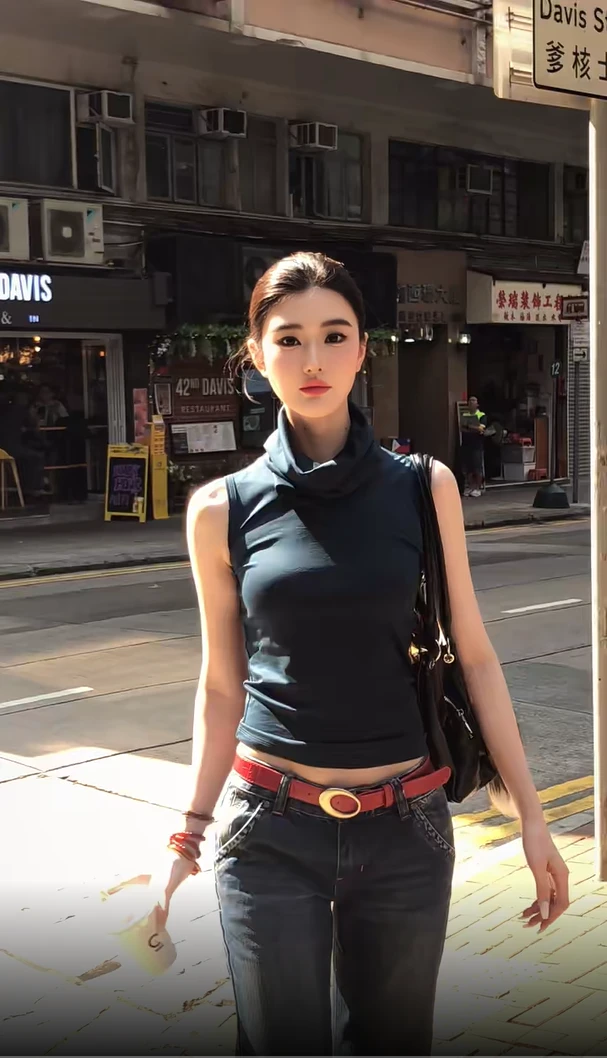 2025夏季新款辣妹气质堆堆高领堆堆背心吊带配高腰牛仔裤两件套女