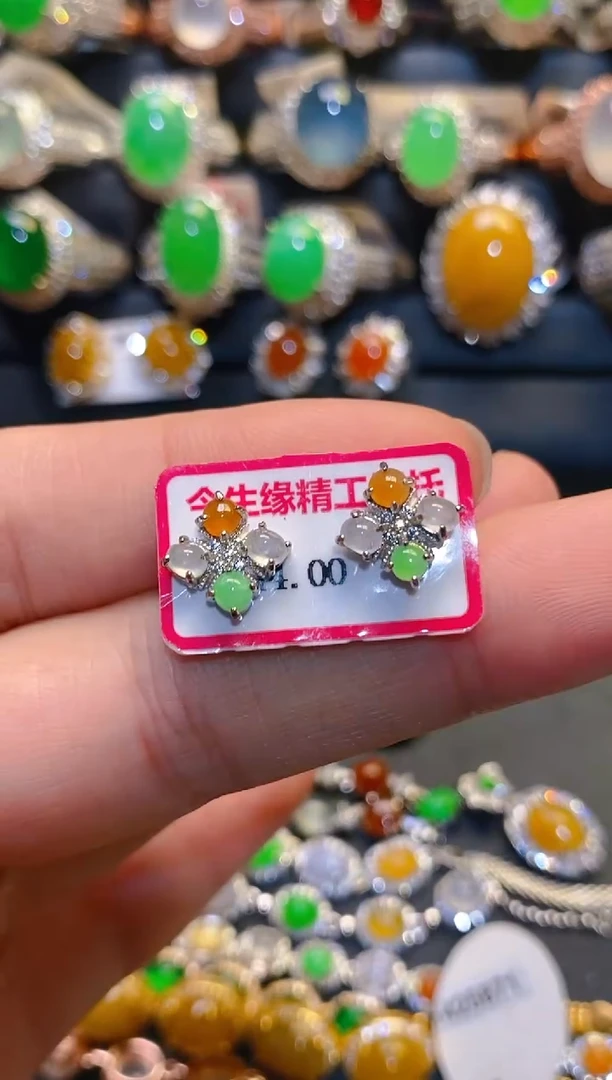 银S925镶嵌翡翠耳饰天然