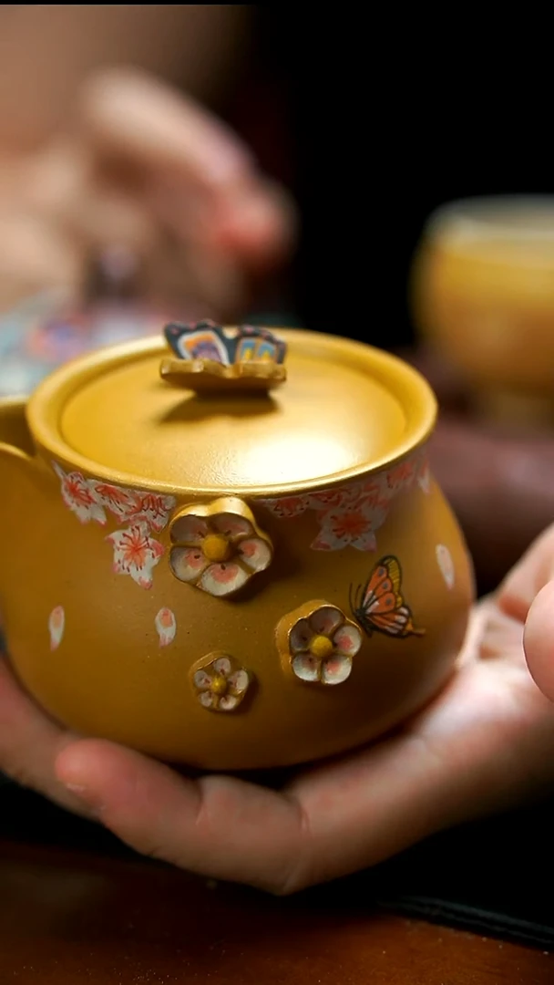 茶壶紫砂黄金段桃花手抓壶