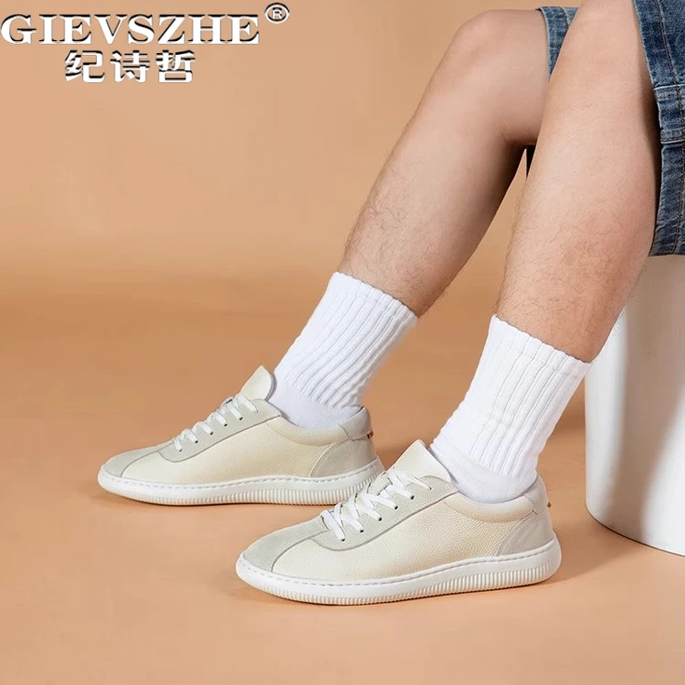 纪诗哲男鞋潮流牛皮小白鞋运动英伦休闲皮鞋男士手工百搭透气板鞋