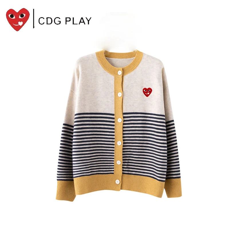 CDG PLAY欧若假日风圆领毛针织衫女装开衫撞色秋季时尚潮牌外套女