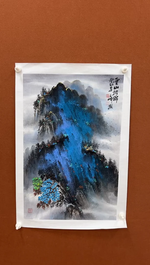 国画李文峰四尺三开泼彩