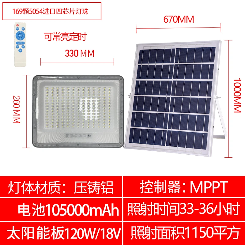 T13太阳能投光灯MPPT快充18V照面积1150平户外防雨防雷常亮超亮款