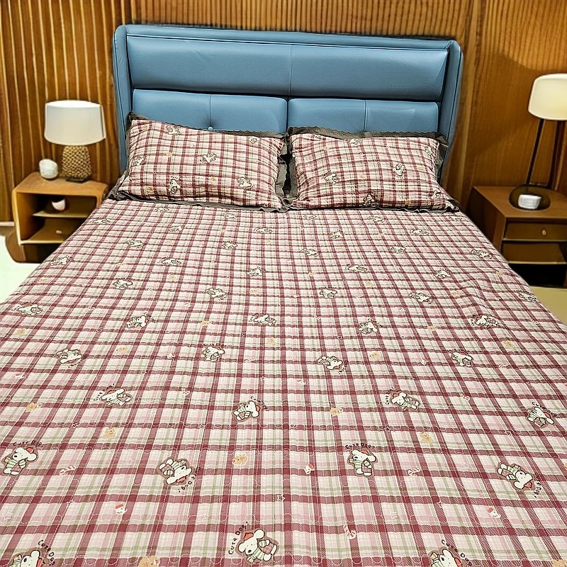 （玛奇朵）带花边床盖柔软亲肤四季通用绗缝工艺结实耐用夹棉三层