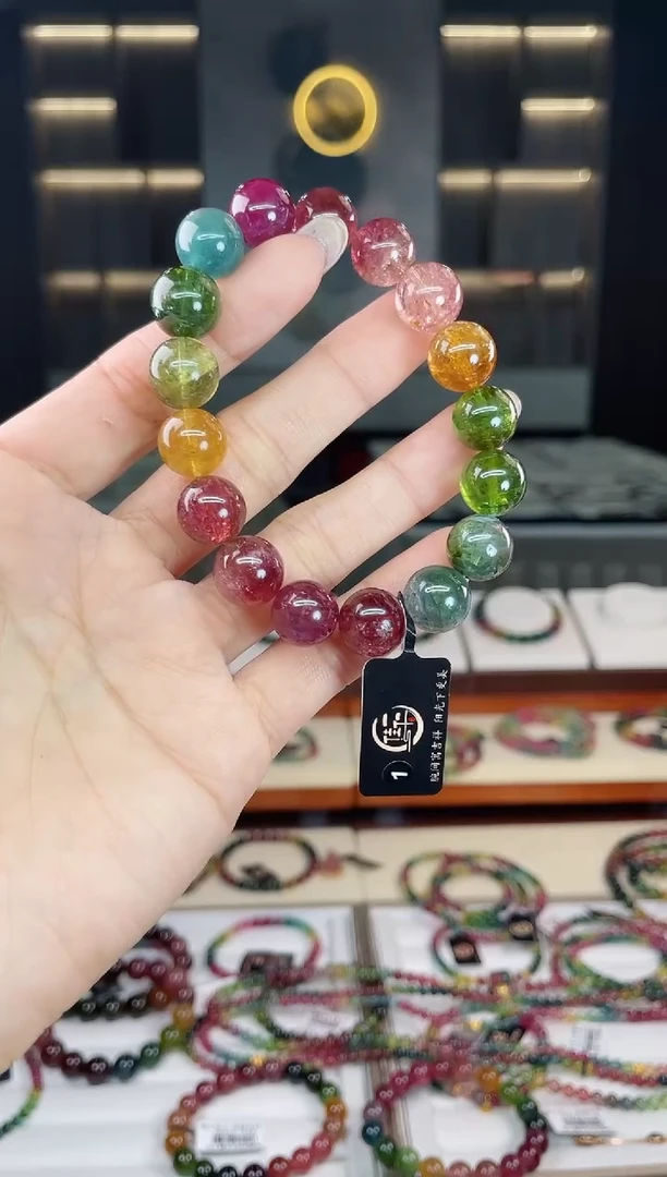 未镶嵌老矿碧玺彩虹单圈手串12mm+碧玺多样性发一条T