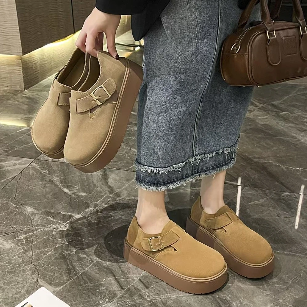 2025勃肯鞋厚底增高一脚蹬松糕鞋新款复古圆头新款单鞋