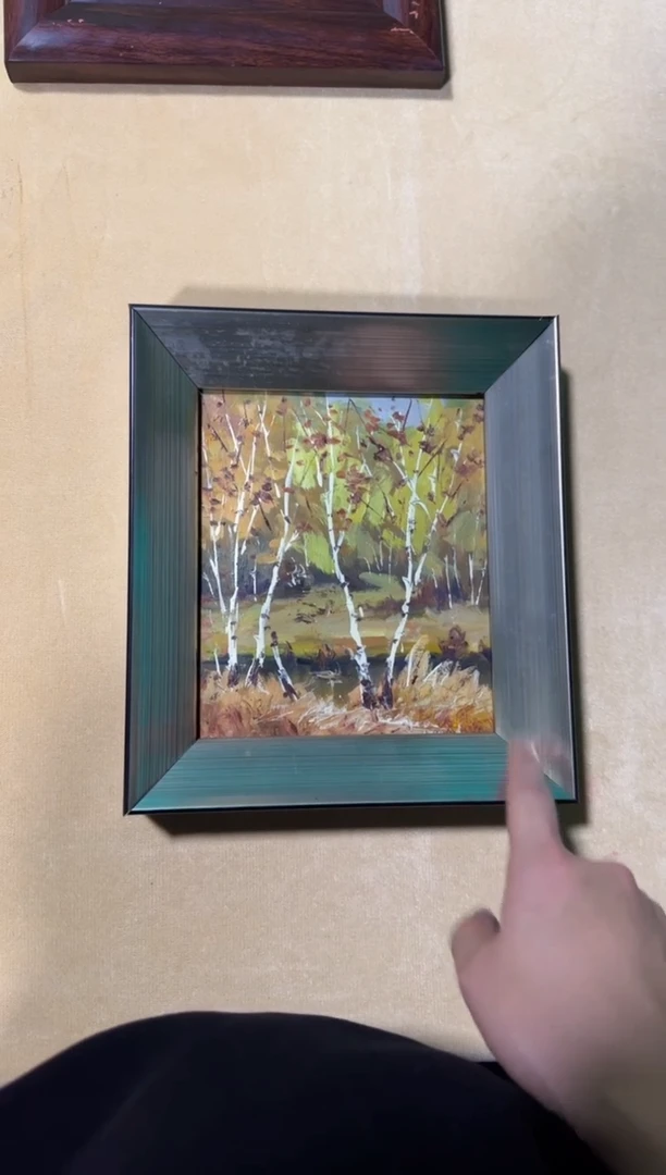 油画俄罗斯手绘油画作品《  白桦》25x28cm 带外框