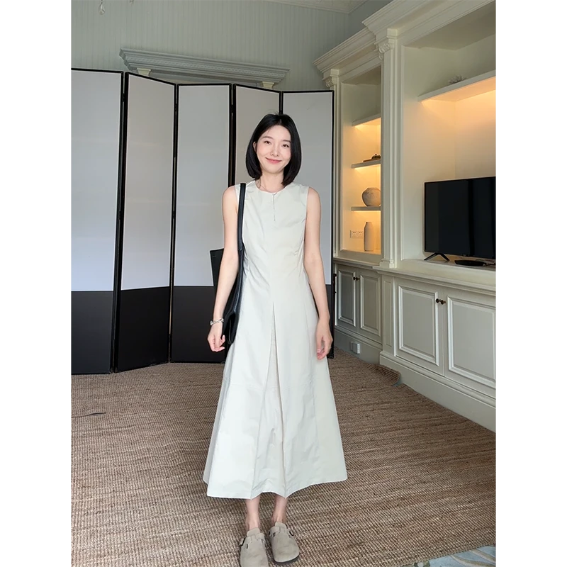 郭九九呢 棉气质优雅通勤简约收腰显瘦无袖背心连衣裙 G925Q07847