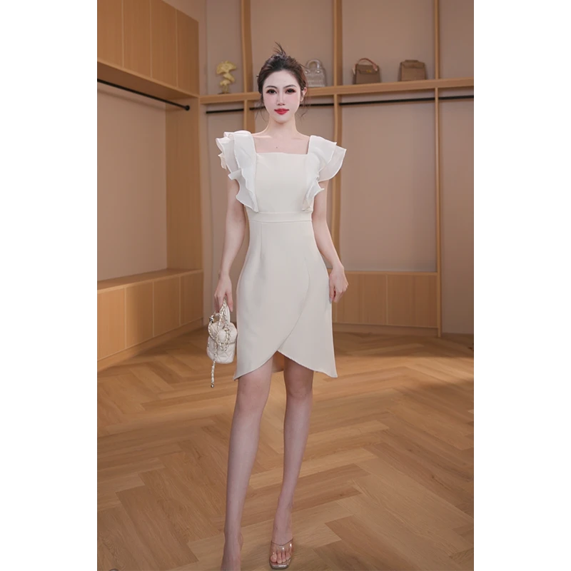 【设计师定制】新款时尚法式方领高级感定制修身显瘦连衣裙5709