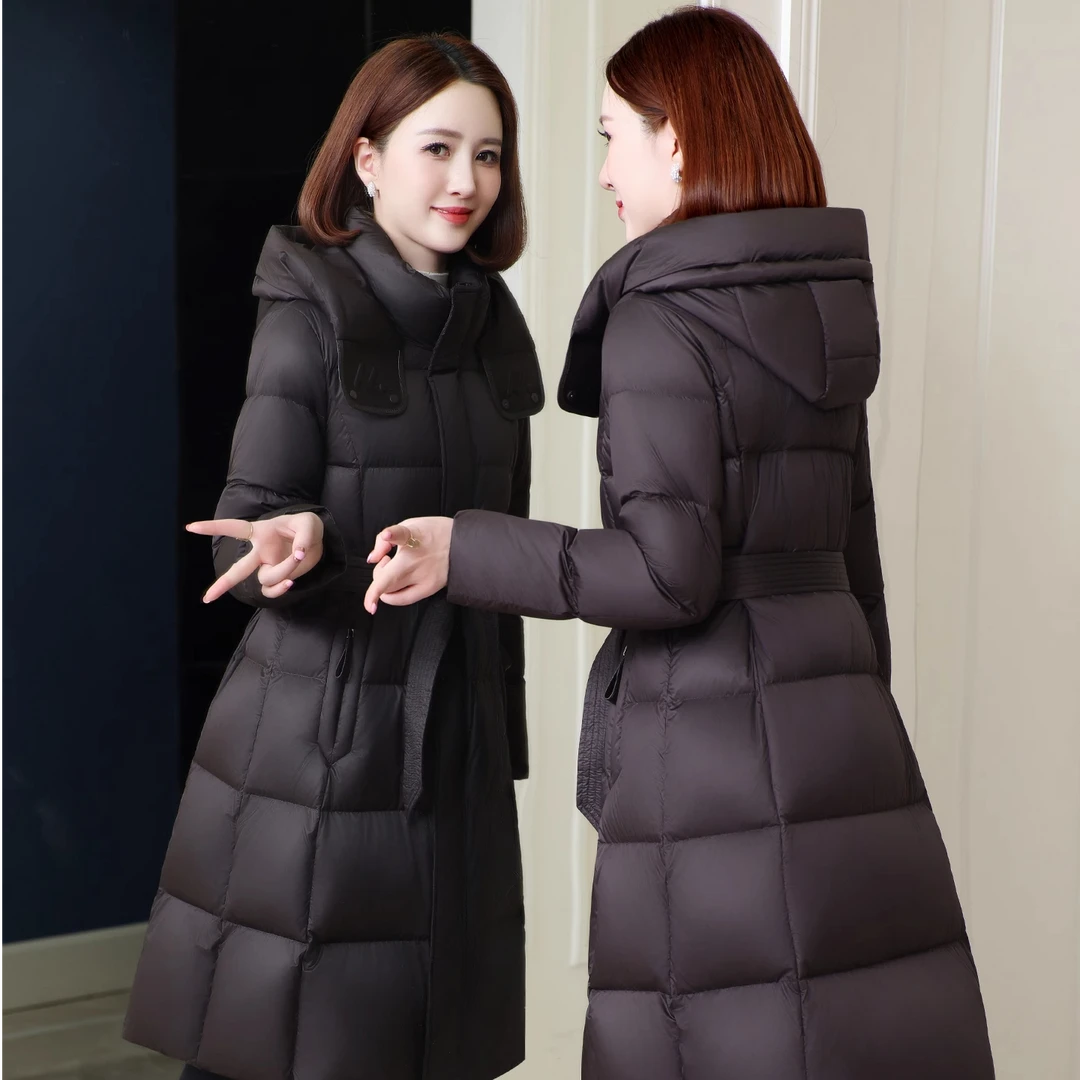 2025冬季新款高端羽绒服女保暖白鸭绒中长款品牌显瘦连帽外套妈妈