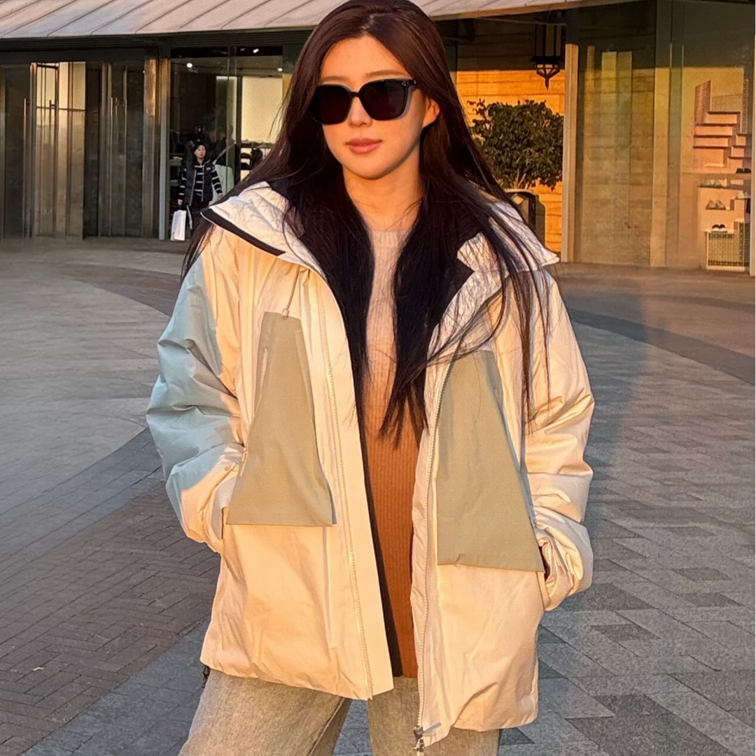 防水纤维撞色拼接白鹅绒填充滑雪羽绒服（DZ4127）