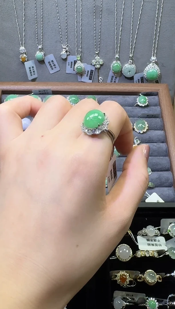 银S925镶嵌戒指翡翠翡翠戒指8