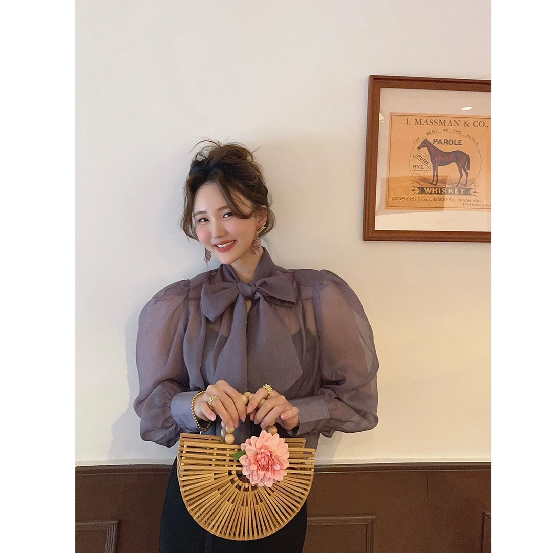 智英欧尼【蝴蝶结领衬衫气质2025年开春春季小众炸街高级感女装】