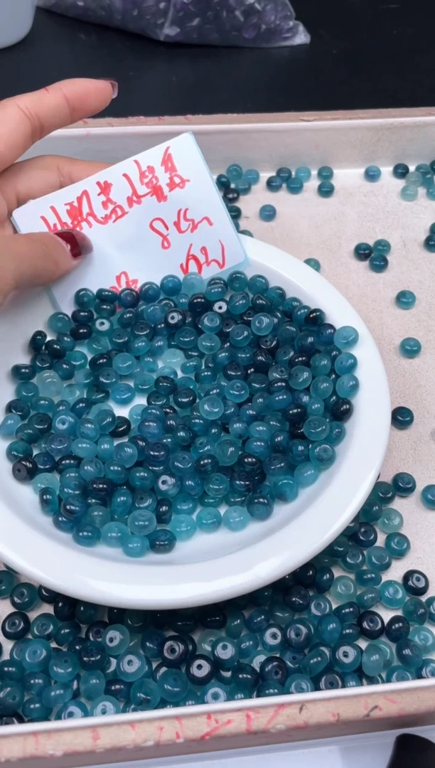 【闪购商品】玛瑙/玉髓颈饰未镶嵌W2054冰飘蓝水算盘8*5mm*20颗