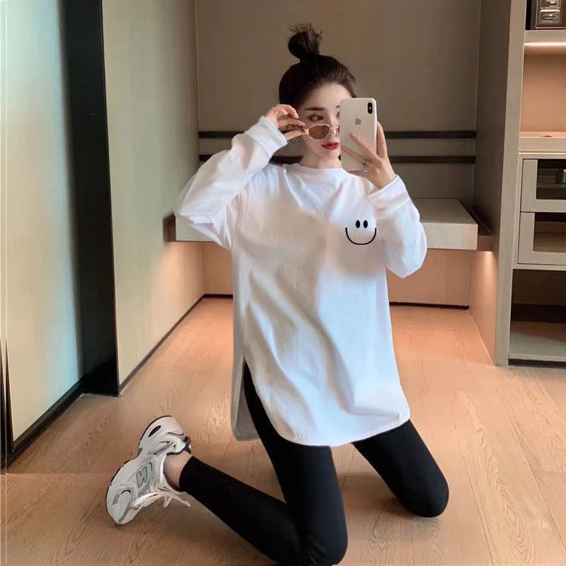 白色内搭打底衫女2024秋冬季新款遮屁股搭配鲨鱼裤的上衣长袖t恤