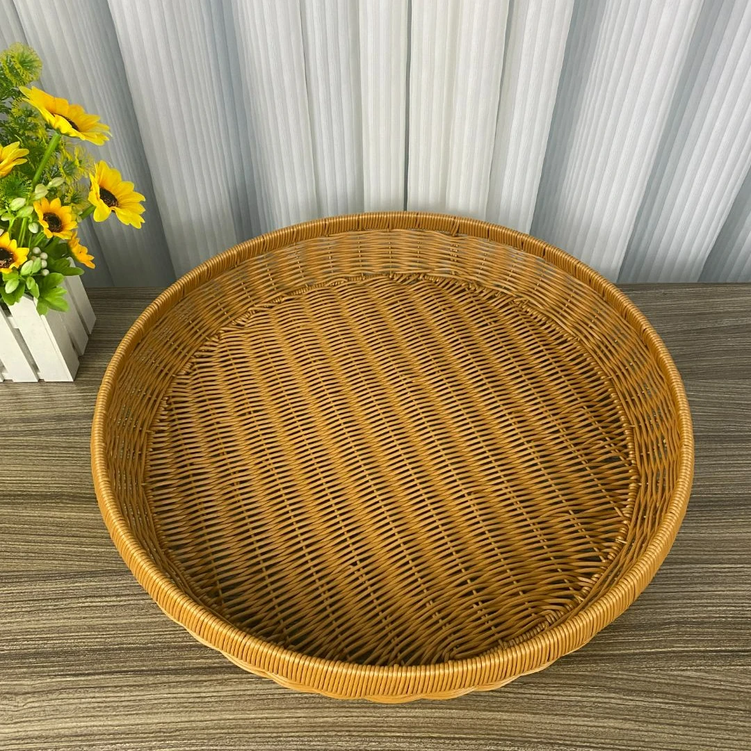 50*8簸箕手工客厅家用圆形仿藤编晾晒储物超市创意纯手工织筐馍筐