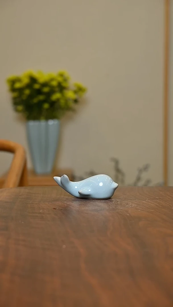 小海豚摆件 天青 微瑕 朱家款