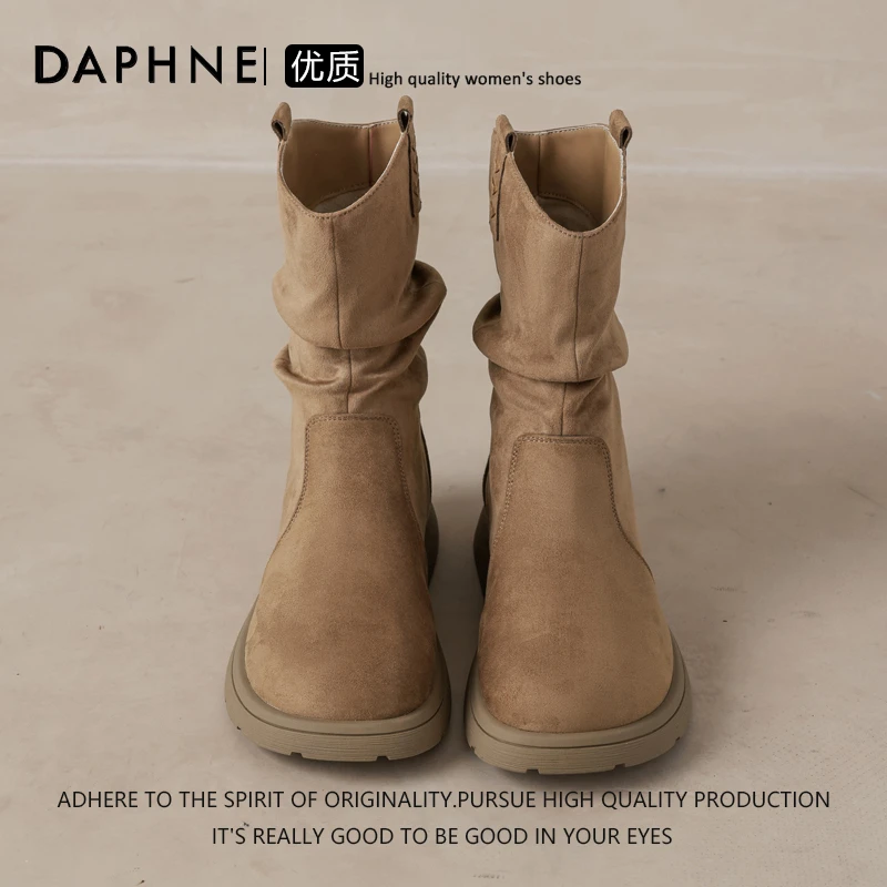 达芙妮复古美拉德靴子女款堆堆靴2025秋冬季新款加绒保暖勃肯短靴
