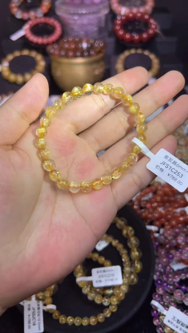 未镶嵌手串水晶金发晶6mm+