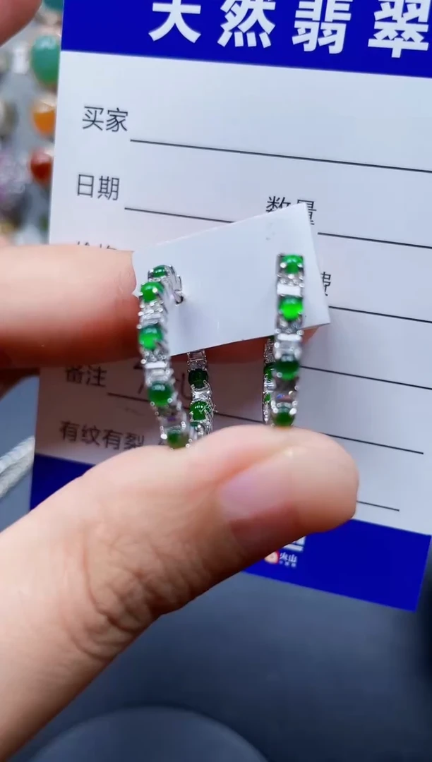 银S925镶嵌翡翠耳饰354