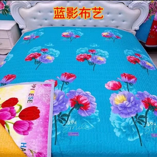 【绿牡丹七彩郁金香床盖】双面厚款夹棉防滑两用绗缝大床炕盖