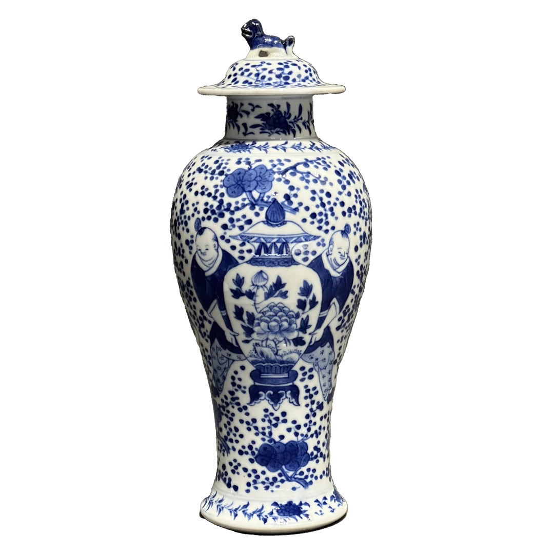 25018148y青花抱瓶童子图将军罐