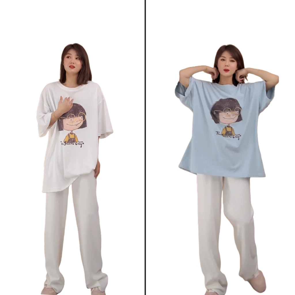 小韩日记【莫妮女孩】短袖T恤夏季印花圆领休闲百搭韩版卡通A0091