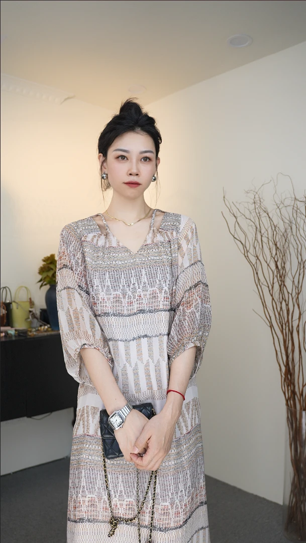 瑟伦莎【舒奇雅】度假风清爽时尚肩绳长裙连衣裙6629