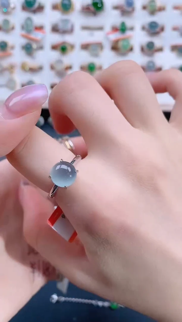 翡翠戒指银S925镶嵌天然翡翠