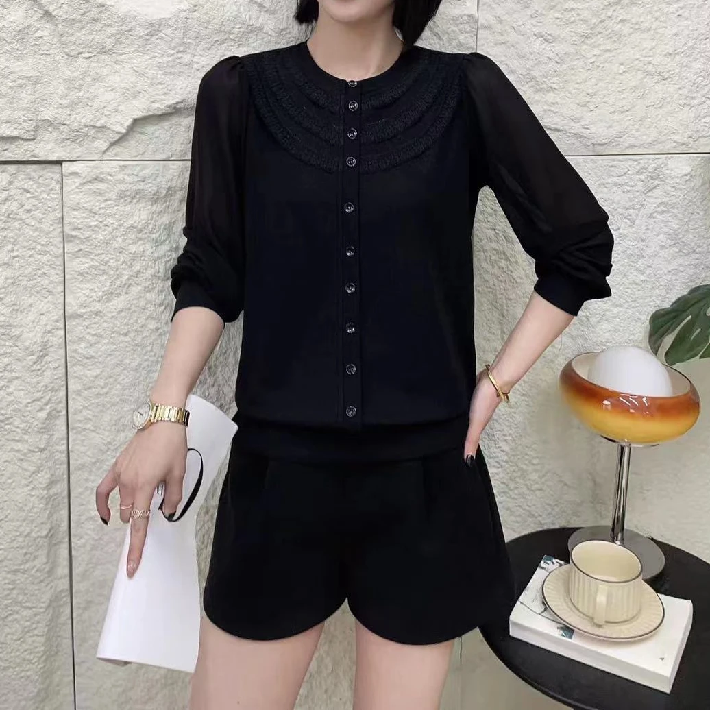 小施家气质女人味别致花边显瘦上衣68955