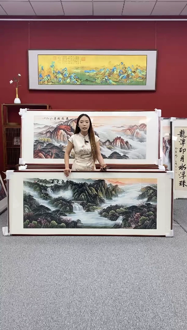 国画手绘 富水长流 219*88