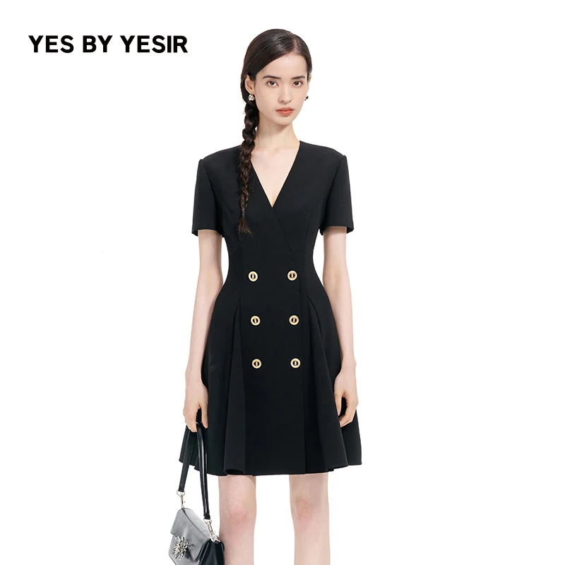 YESBYYESIR叶谦设计师品牌大A摆静奢休闲连衣裙短款气质西装裙