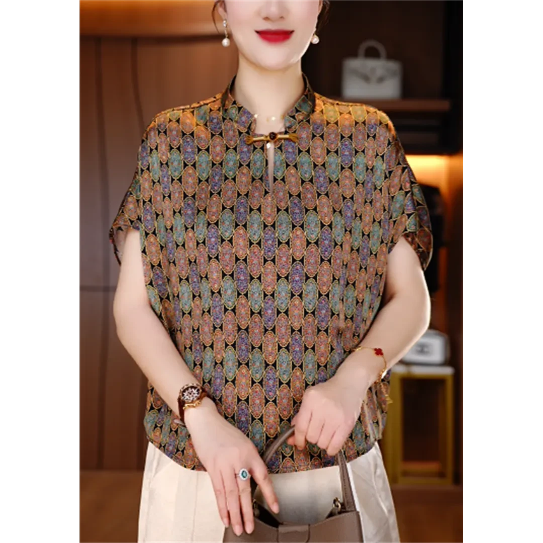 新款洋气宽松显瘦优雅轻奢气质印花百搭上衣V25C111