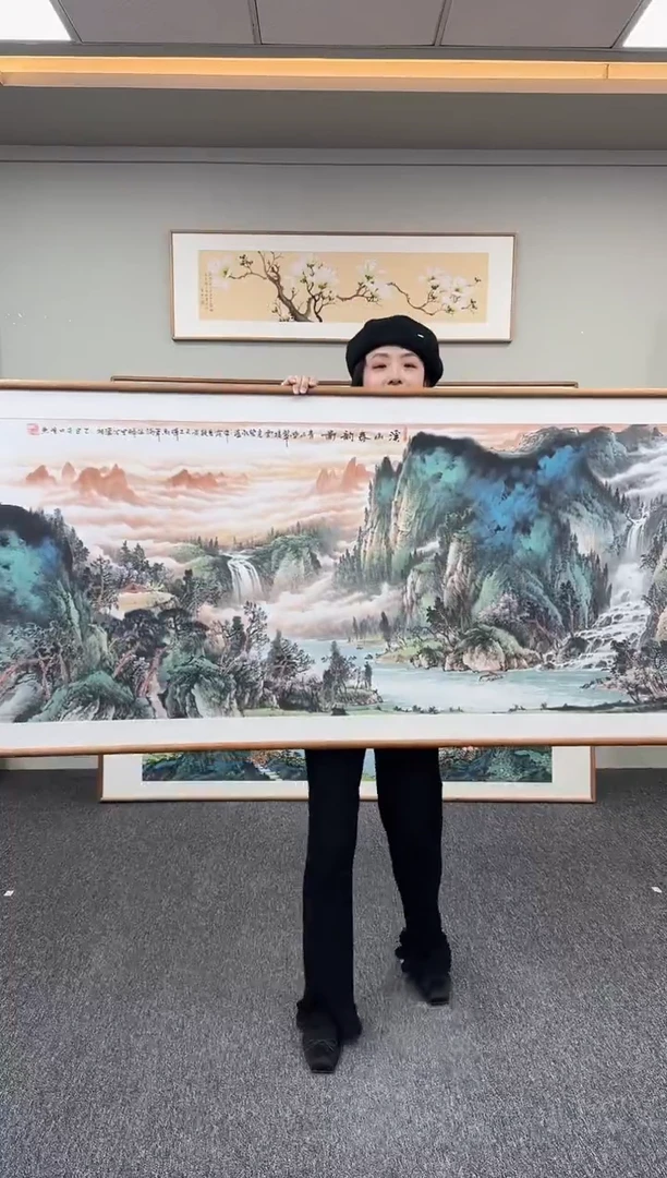 国画溪山春韵图210*80